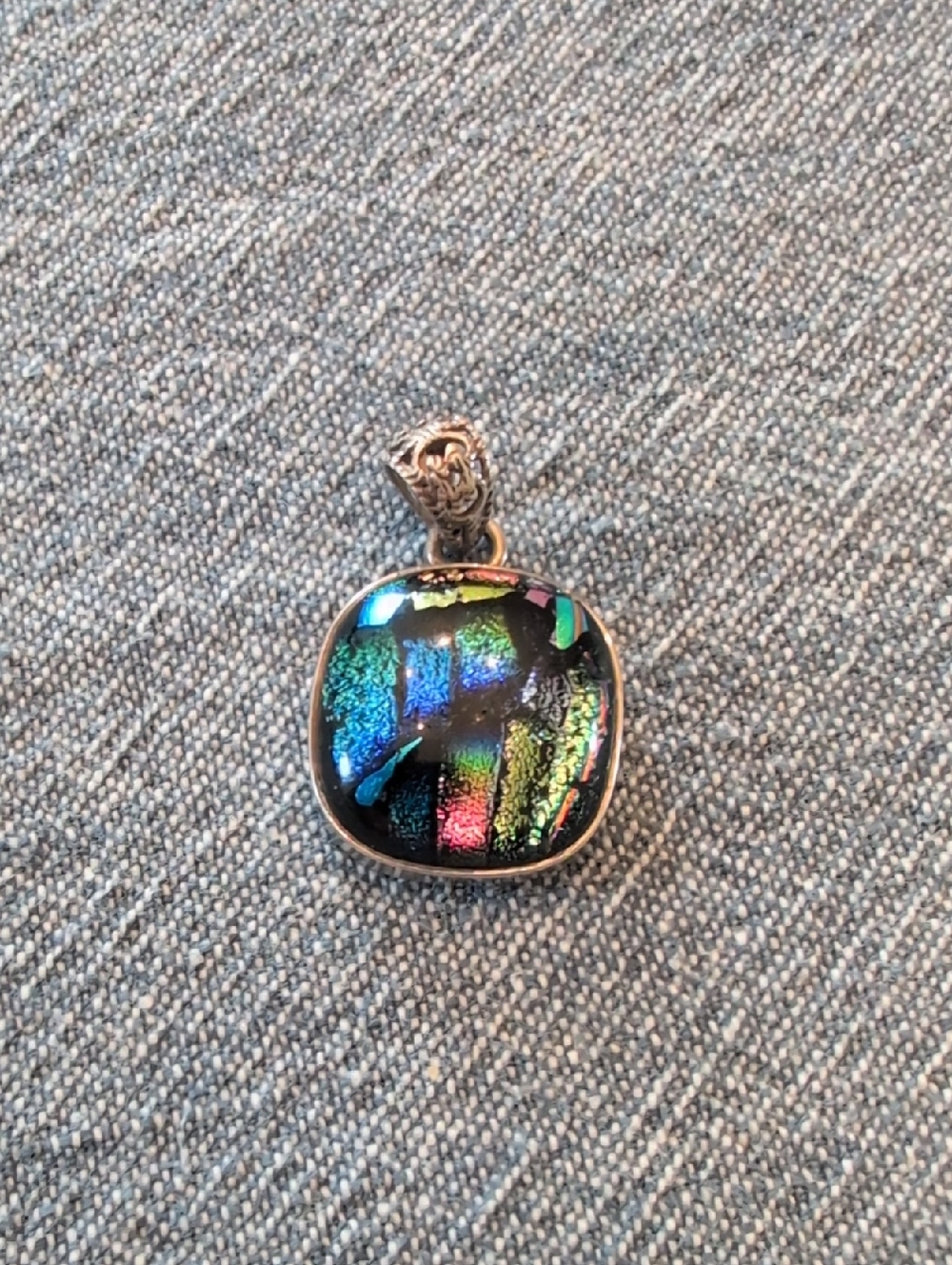 Iridescent Dichroic Glass And Sterling Pendant - Multicolor